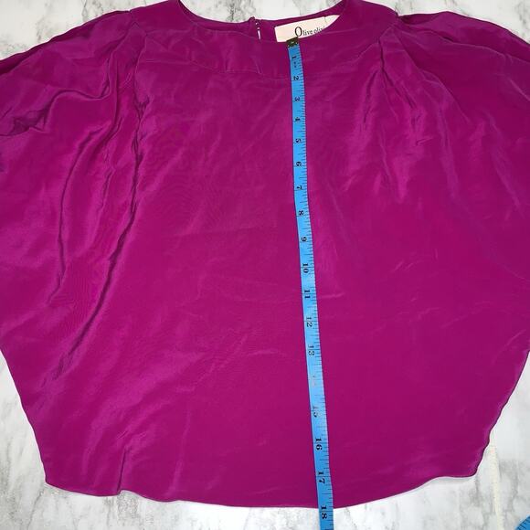 Olive Olivia 100% Silk Fuchsia Crew Neck Batwing Sleeve Blouse Open Back Size S - Picture 6 of 8